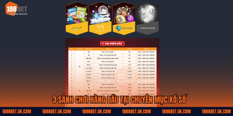 3 sảnh chơi hàng đầu tại chuyên mục Xổ số