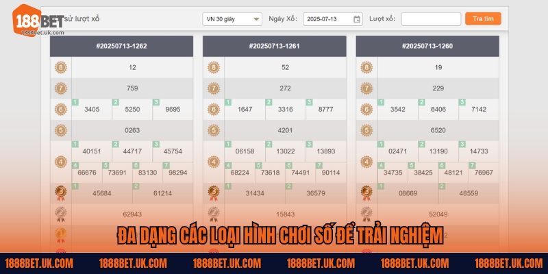 Đa dạng các loại hình chơi số để trải nghiệm